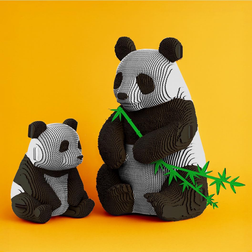 Panda Famille Puzzle 3D en Carton – Coffret 2 Maquettes | 164 Pièces – Kit Sculptures DIY à Peindre, Matériaux Recyclés, Ados & Adultes, Idée Cadeau Déco