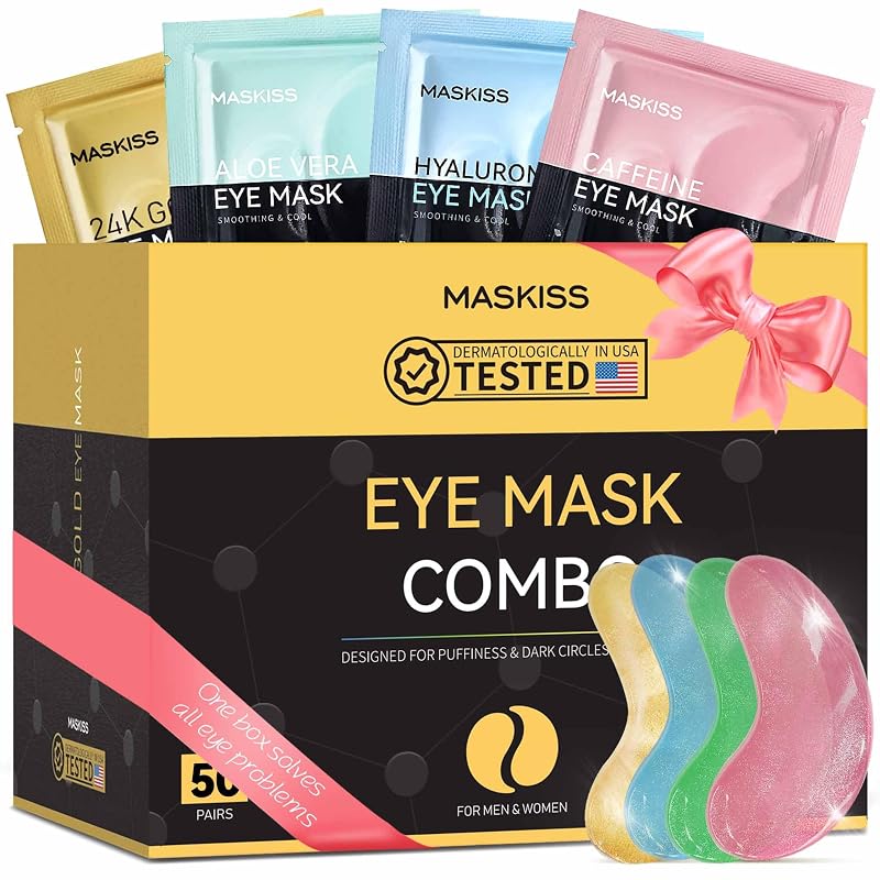 Máscara para a região dos olhos Maskiss com 50 pares, 24K Gold, cafeína, ácido hialurônico e aloe vera