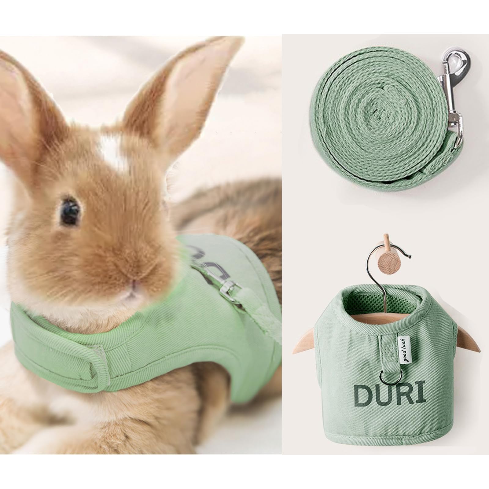 MANON ROSA Rabbit Harness and Leash Set - Escape-Proof Adjustable Vest Harness for Dwarf Bunnies, Soft Padded Conejos Collar with Safety Buckle, Small Animal Walking Accessories