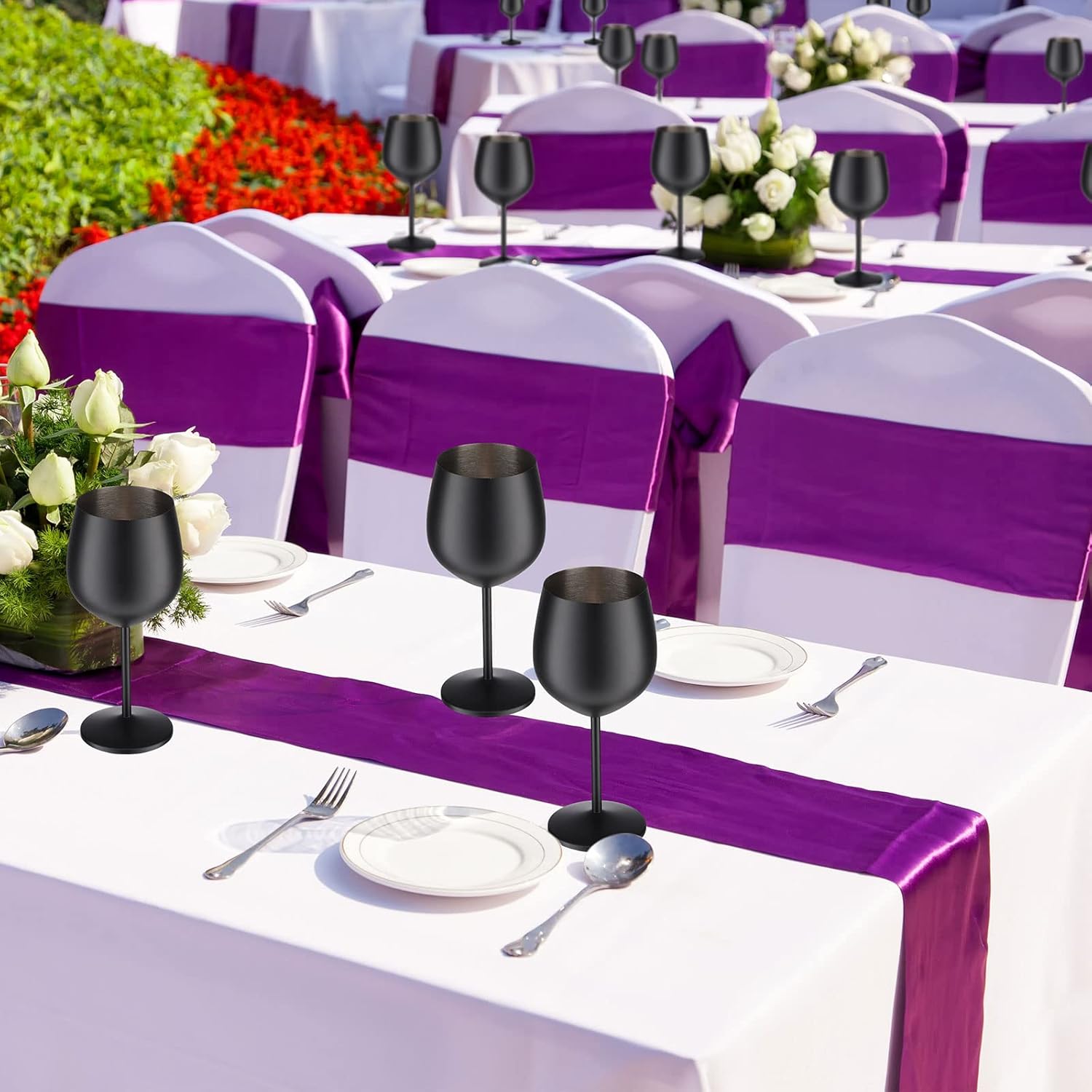 Zopeal 8 Set Stainless Steel Wine Glasses 18 oz Stainless Steel Stem Wine Goblets Unbreakable Metal Cups for Outdoor Camping Travel Picnic Christmas Party Wedding Anniversary Birthday Event (Black) - Image 5