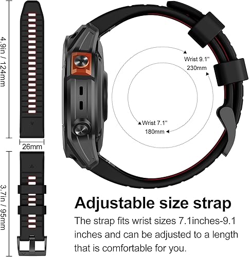 Miniatura 5 de Compatible con Fenix 7X Band, correa de reloj de silicona de fácil ajuste de 0.066 pulgadas para Garmin Fenix 5XFenix 5X PlusFenix 6XFenix 6X