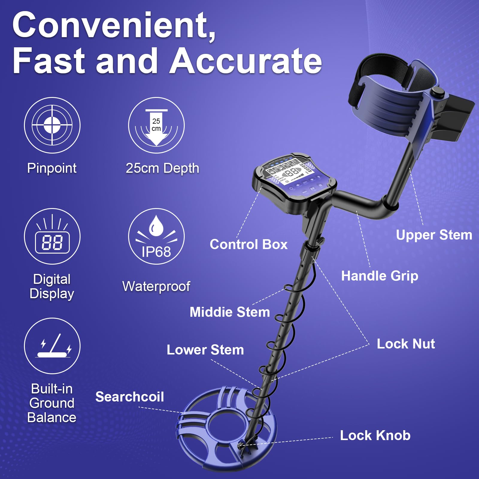 MCJ Détecteur de Métaux Professionnel pour Adultes - IP68 Étanche, Haute Précision, Mode Tout Métal, Disque, Encoche et Pointe, Grand Écran LCD