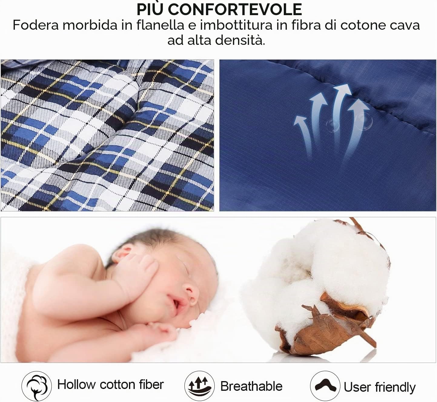 REDCAMP Sacco a pelo XL in cotone, caldo, per adulti, in flanella, 3-4 stagioni | Sacco a pelo con imbottitura da 1000 g, per inverno, freddo, pesca, campeggio, morbido, comodo, compatto, leggero, blu