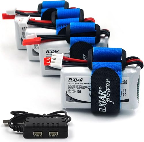 Paquete de 4 baterías LiPo de 7.4V 1000mAh 20C con enchufe JST y cargador para V912, V333, V262, V353 Quadcopter