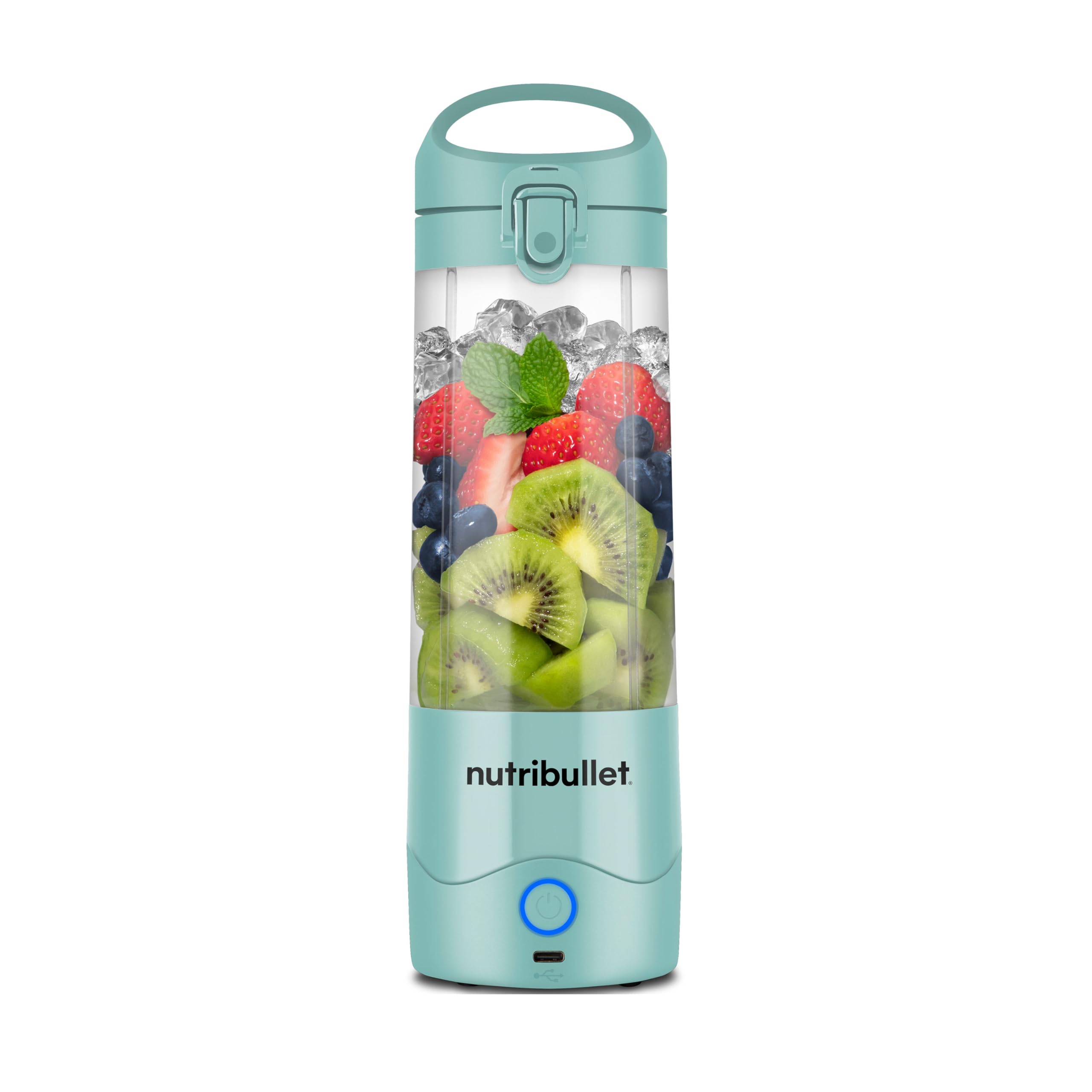 nutribullet Portable, Smoothie Maker to go, 475 ml BPA-freier Becher, kabellos, wiederaufladbar für 15+ Mixvorgänge, tragbarer mini Mixer für mix & go, zerkleinert Eis & Obst, Hellblau, NBP003LBL
