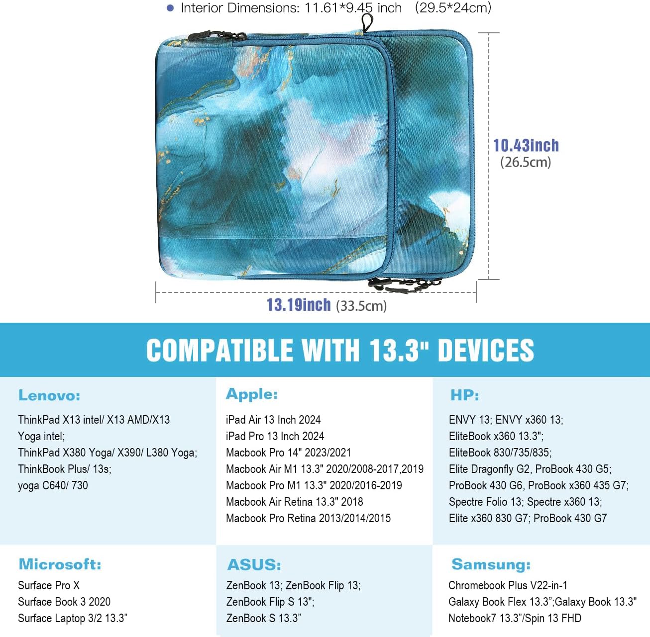 TiMOVO 13.3-14 Inch Laptop Sleeve Carrying Bag with Pockets for iPad Air 13 Inch 2024,iPad Pro 13 Inch 2024,MacBook Air 2022-2018,MacBook Pro M2/M2/M1 Pro/M1 Max,Galaxy Tab S9+/S8+ 12.4",Peacock Cloud Peacock Blue 13.3-14 Inch image 2 of 13 B0B7HJ52XF
