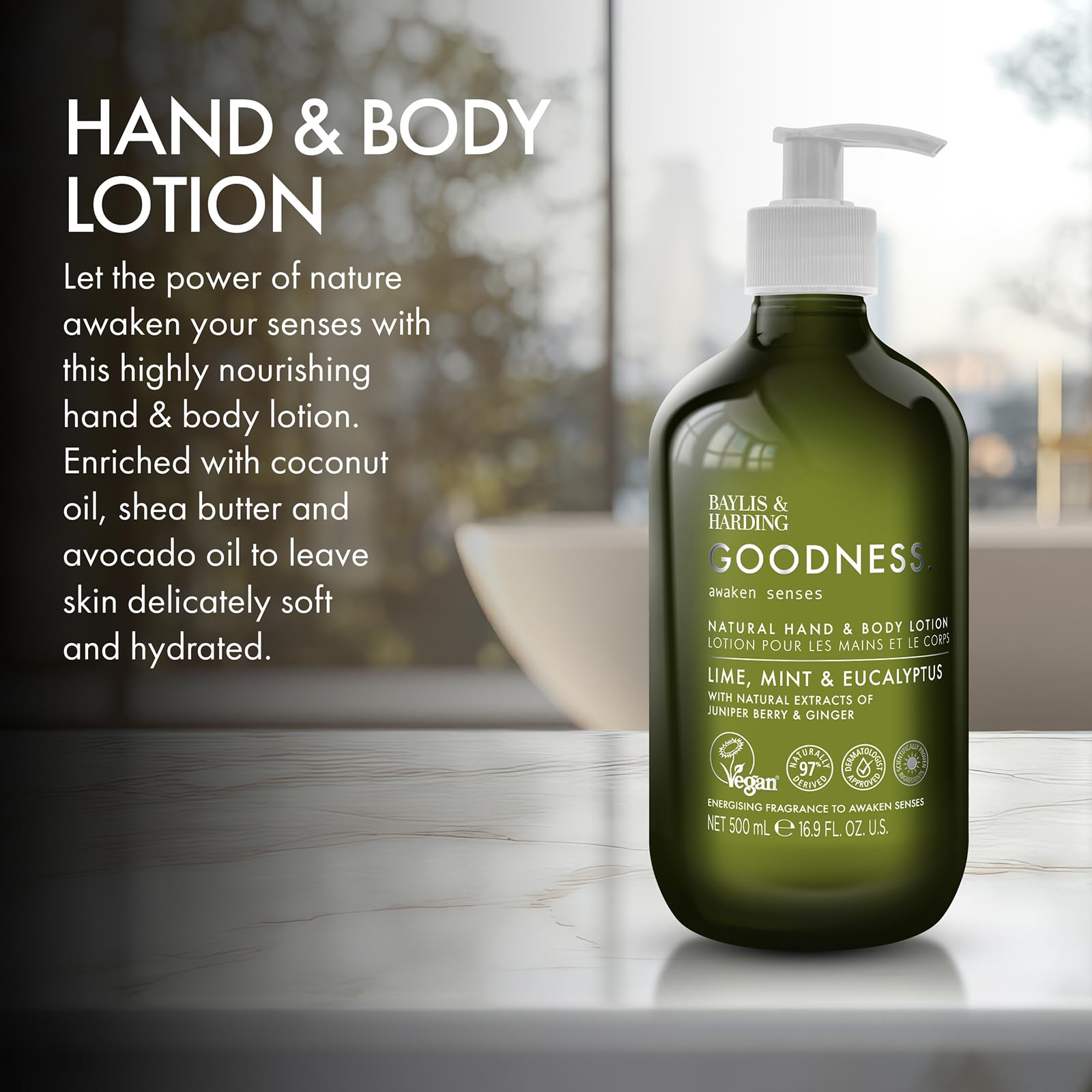 Baylis & Harding Goodness Awaken Lime, Mint & Eucalyptus Hand & Body Lotion, 500 ml (Pack of 3) - Vegan Friendly - Image 3