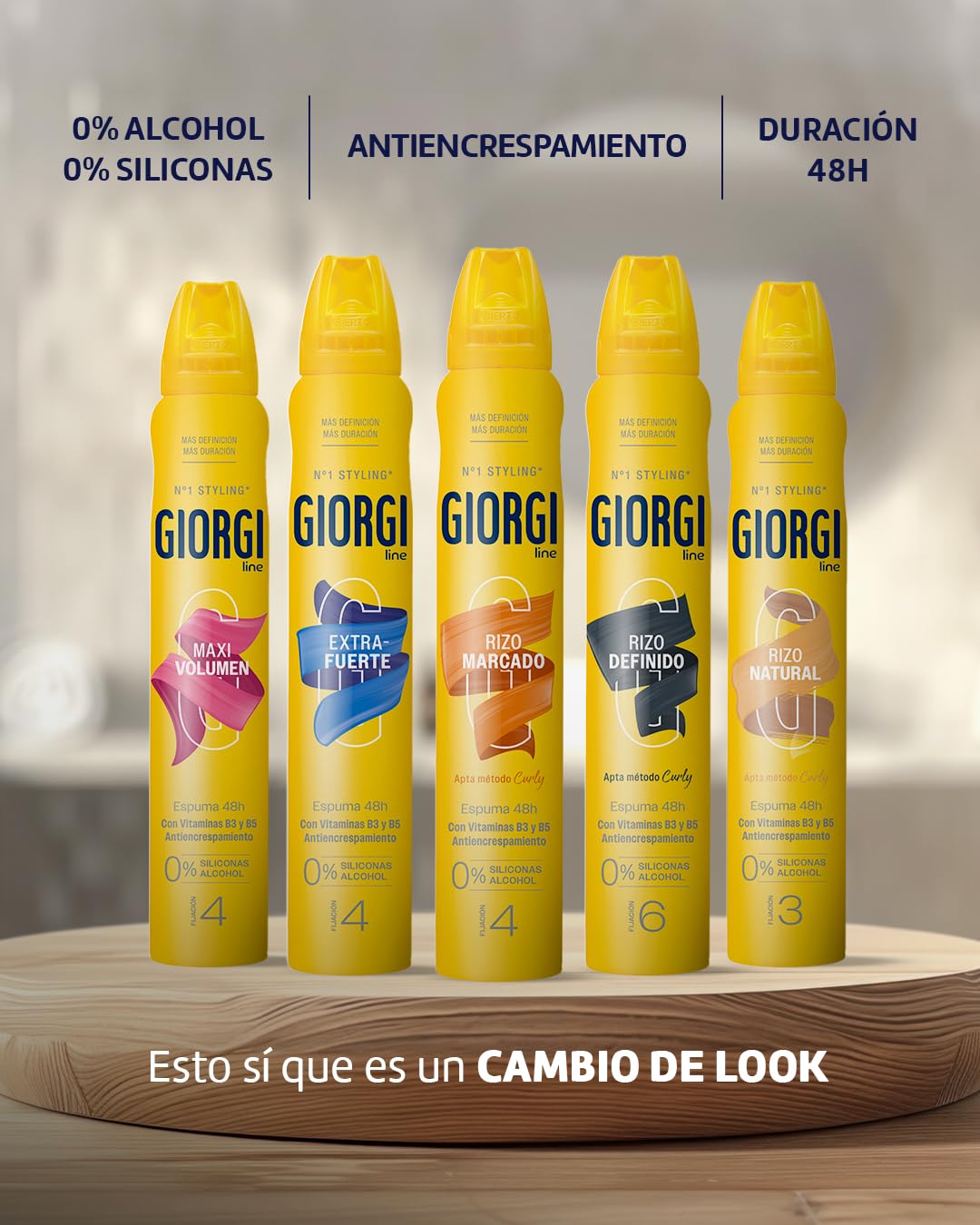 Giorgi Line - Espuma Rizo Marcado 48h, Anti Escrespamiento e Hidratación, 0% Siliconas y Alcohol, Fijación 4 - Formato Viaje, 100 ml