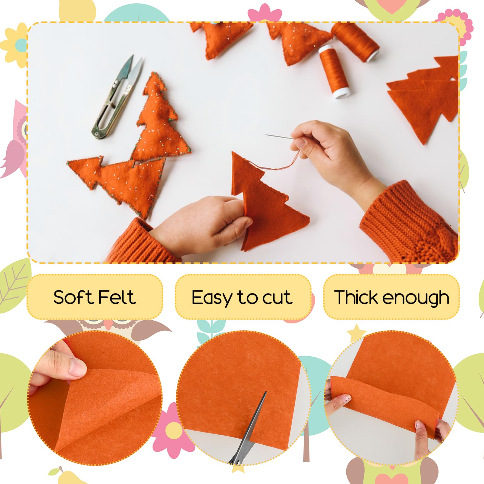 Felt Sheets, 7" x 11" Felt for Crafts & Sewing - 10 Pcs Halloween & Christmas Fabric - Orange, Orange Color - Image 3