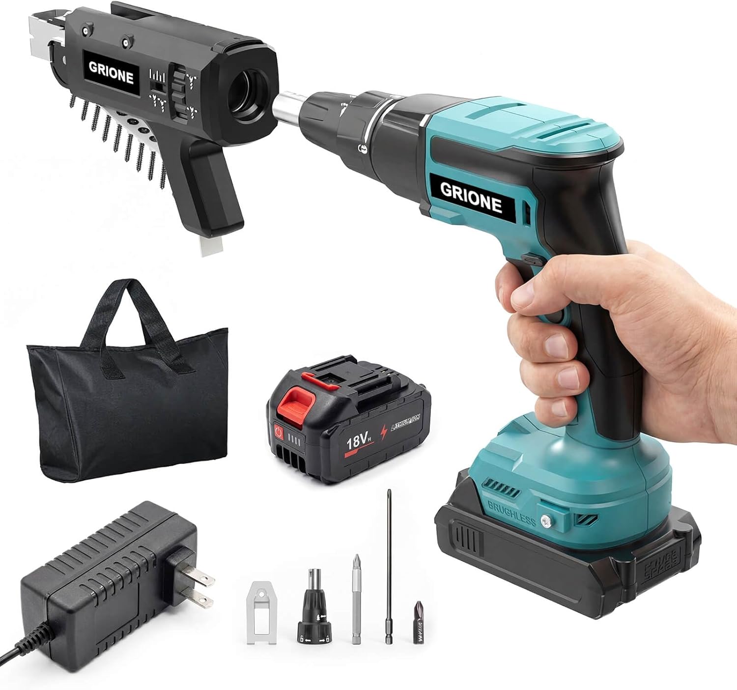 Cordless Drywall Screw Gun Compatible With Makita 18V Batteries Auto-Feed Collated Screwgun with 18V 4.0Ah Battery & Brushless Motor, 5000RPM for Drywall, Deck, Framing, Screw Length/Depth Adjustable