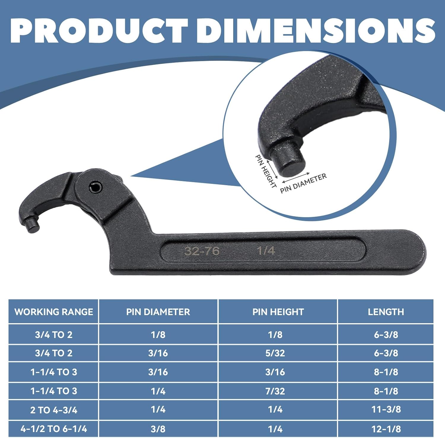 Chumia 6 Pcs Adjustable Pin Spanner Wrench Tool Set C Shape Pin Hook Nut Wrench Tools for Adjusting Collars Lock Nut Rings and Bearings for Pipes Heating Cars Machine Tools Vehicles Mechanical
