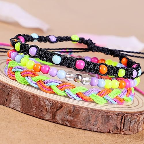 Miniatura 2 de Caiyao Pulsera de cuerda trenzada con cuentas de playa bohemia, resistente al agua, con cordón trenzado, estilo bohemio, pulseras de amistad para