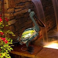 Vista 2 de HONGLAND Estatuas de pelícano de metal solar, escultura y estatuas de jardín, arte de cristal para exteriores, decoración de pájaro costero