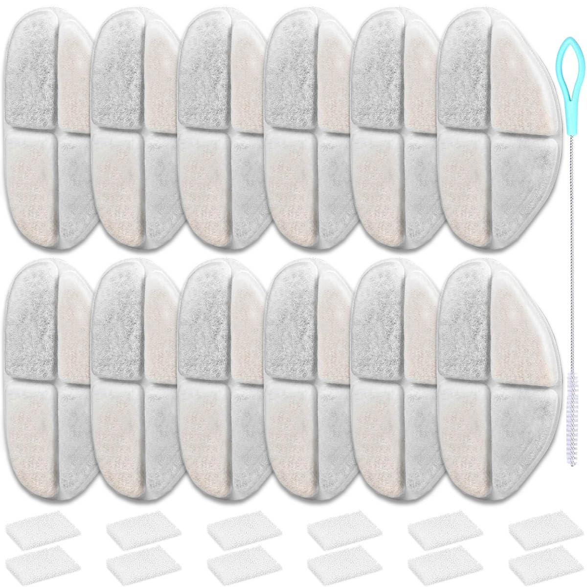 Acmerota 12 Packs Drinking Fountain Filters for FEELNEEDY FN-W05 7L/1.8 Gallon Dog Fountain Drinking Fountain Replacement Filter with 12 Pump Sponges 1 Cleaning Brush