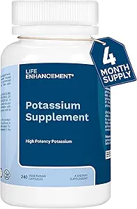 Life Enhancement High Potency 1020 mg Potassium Supplement for Muscle, Brain & Bone Health - No Additives High Absorption Elemental Potassium Supplement, Made in USA (240 Capsules – 120 Servings)