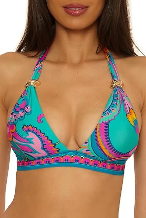 Trina Turk Womens Mykonos Banded Halter Bikini Top, Adjustable, Tie Back, Swimwear Separates for Women