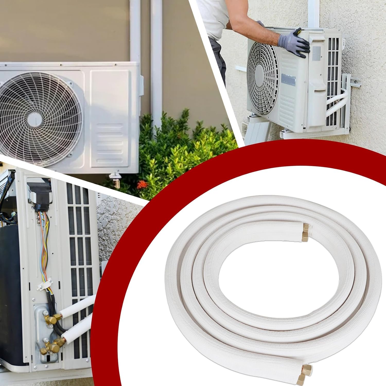 16FT Air Conditioning Tubing Hose Extension 3/8" and 5/8" Twin Insulated Copper Hoses Fit for Mini Split Air Conditioner