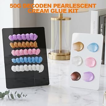 9Pcs Decoden Pearlescent Cream Glue Kit, 50g Fake Whipped Cream Glue for DIY Phone Case Hairpin Mirror, Handmade Craft for Birthday Christmas, with Plastic Decorating Mouth