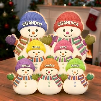 Personalized Christmas Grandma Grandkids Snowman Personalized Snowman Family Light Box 2025 Personalized Light Box Grandmas Snowmen with Name Xmas Gifts for Grandma, Mom, Kids Color02