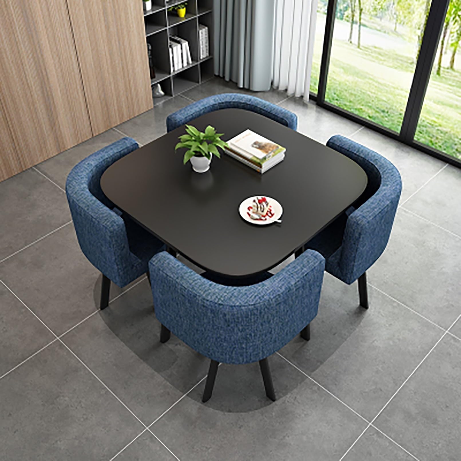 Ensemble Table à Manger 5 Pièces, Table Carrée avec 4 Chaises Rembourrées | Ensemble repas pour 4, assises éponge haute densité, cadre solide, gain de place(Blue)