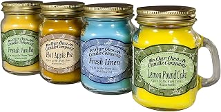Our Own Candle Company 4 Pack Everyday Assortment Mini Mason Jar Candles - French Vanilla, Fresh Linen, Lemon Poundcake, Hot Apple Pie