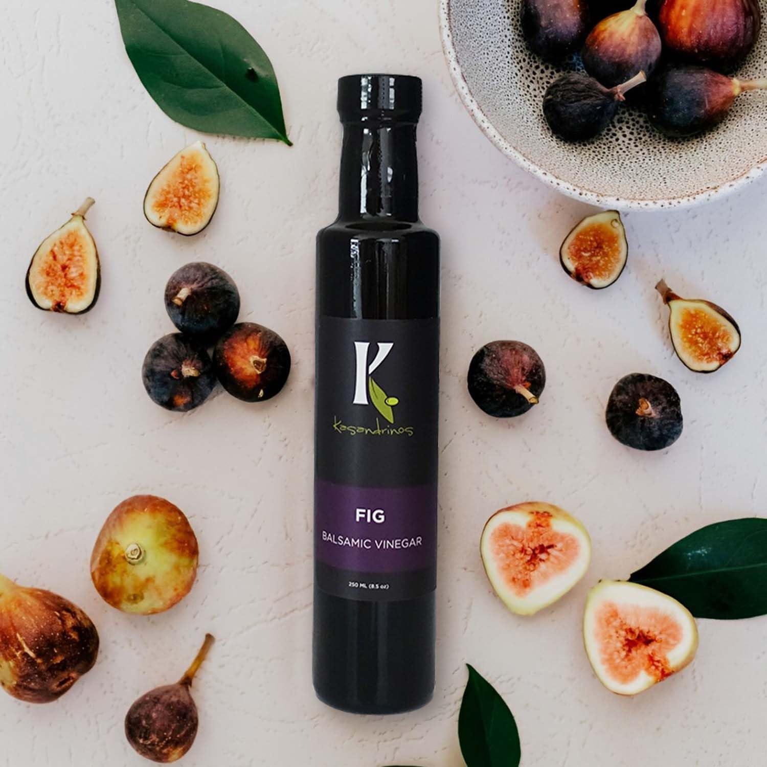 Kasandrinos Fig balsamic vinegar, Greek salad dressing, Aged balsamic vinegar Used to enhance salad dressings, marinades, and sauces, best balsamic vinegar, 250 ml / 8.5 oz Bottle