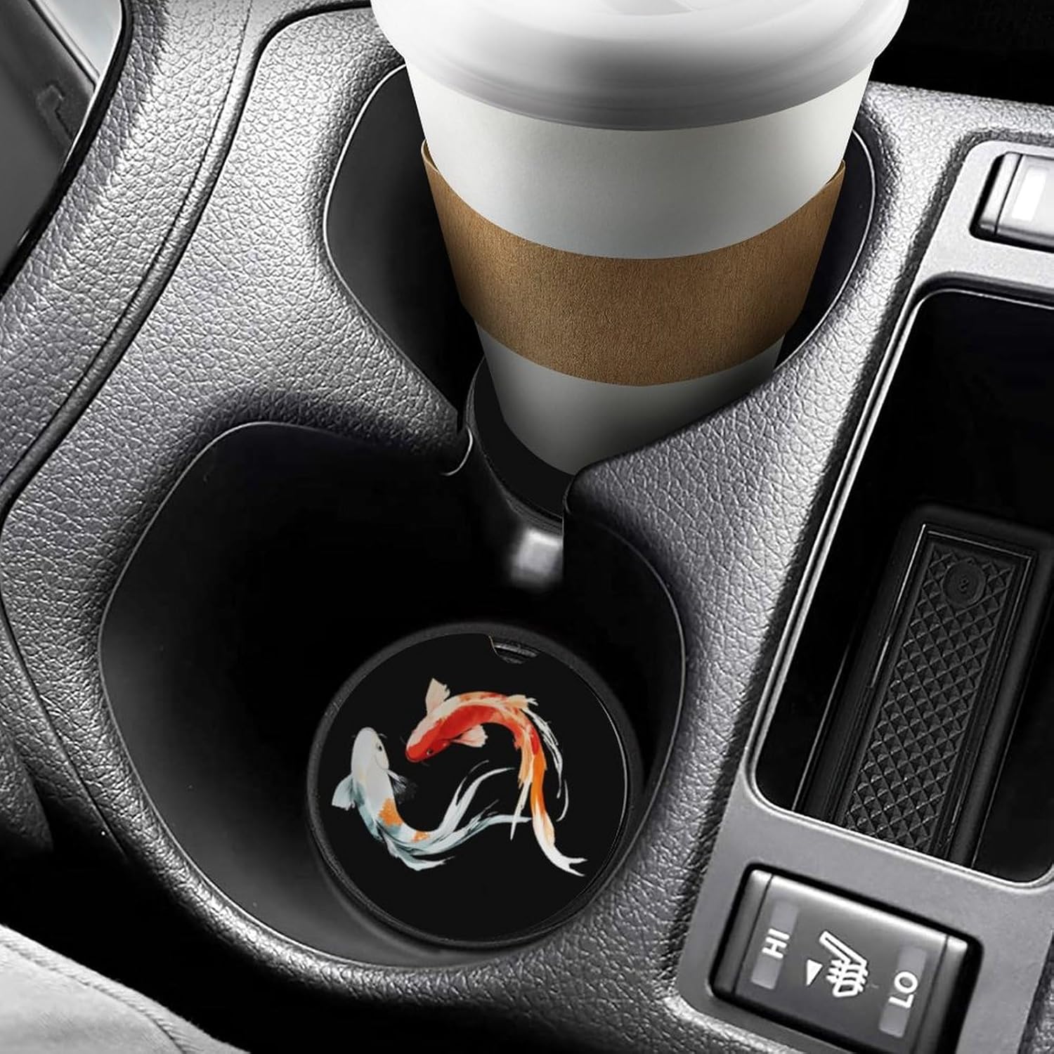 Colorful Japanese Fish Cute Car Coasters 2.56 Inch Absorbent Cup Holder for Drinks Auto Interior Accessories