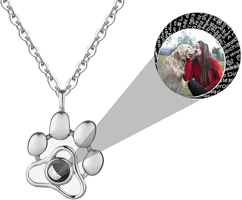 Personalized Photo Projection Necklace Dog Paw Print Necklace I Love You Necklace 100 Languages 925 Sterling Silver Pendant Necklace Jewelry Gifts