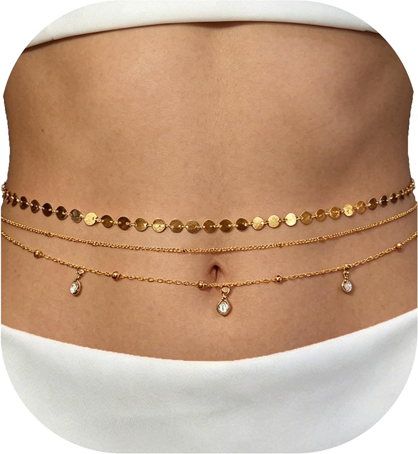 Waist Chain for Women Body Chain Beads Golden Adjustable Belly Jewelry Sexy Fashion Cute Accessories