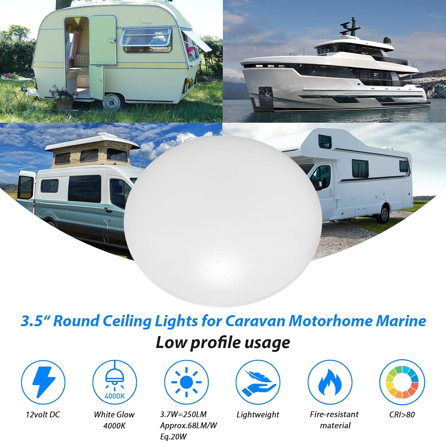 Dream lighting RV Interior LED Lights 12v DC 3.5inch Ceiling Dome Light Fixtures-4000K White Lighting, Pack of 4