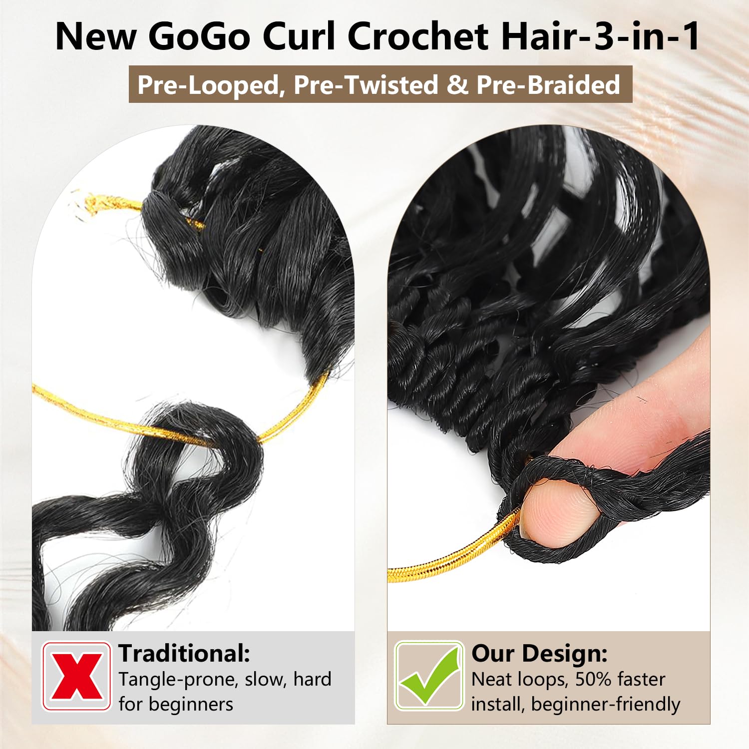 Pre-Looped GoGo Curl Crochet Hair, 10 Inch Pre-Twisted Boho Box Braids with Short Curly Crochet Hair, Beach Curl Synthetic Hair Extensions for Black Women (#1B, 120 Strands, 8 Packs)