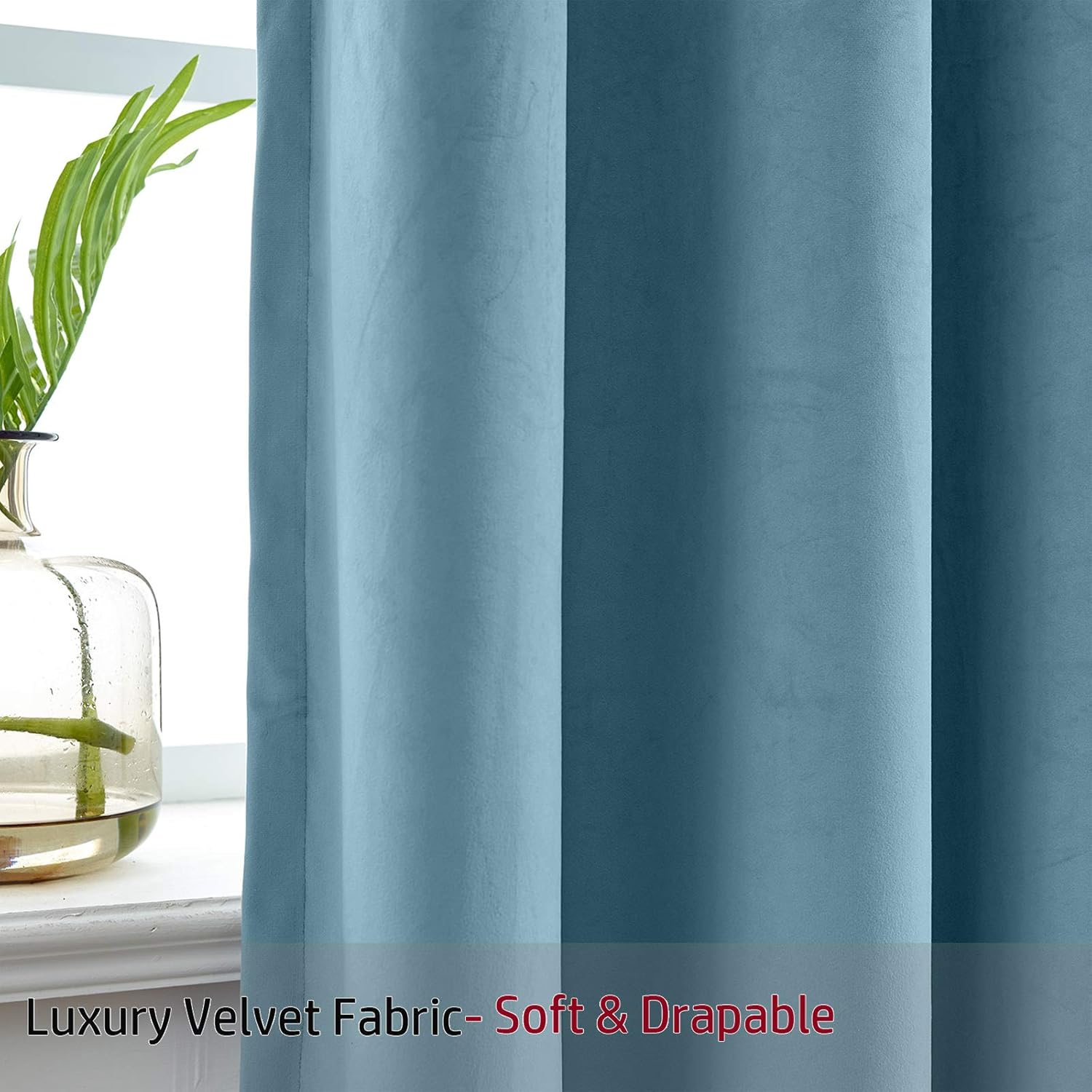 ChadMade 106 Wide x 240 Long Inches Velvet Curtain Grommet Top Extra Long Drape High Ceiling Drapery for Loft Living Room Home Movie Theater Stage Auditorium, Sky Blue (1 Panel), Leon Collection