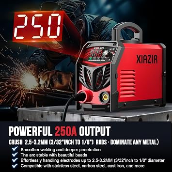 Stick Welder 250Amp ARC Welding Machine, Dual Voltage 110V/220V IGBT Inverter with Large LED Display, Hot Start & Anti-Stick, Portable MMA Welder with Rods, Clamps & Gloves for Home DIY & Farm