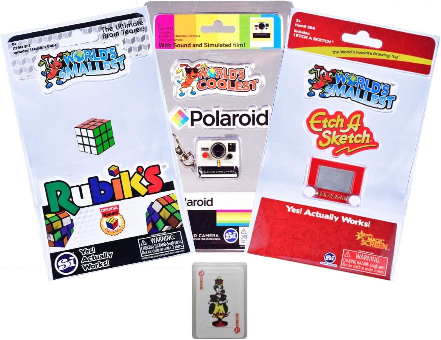 Worlds Smallest World’s Smallest Rubik’s Cube, Etch a Sketch, Polaroid Camera Bundle with Miniature Playing Cards – Set of 4