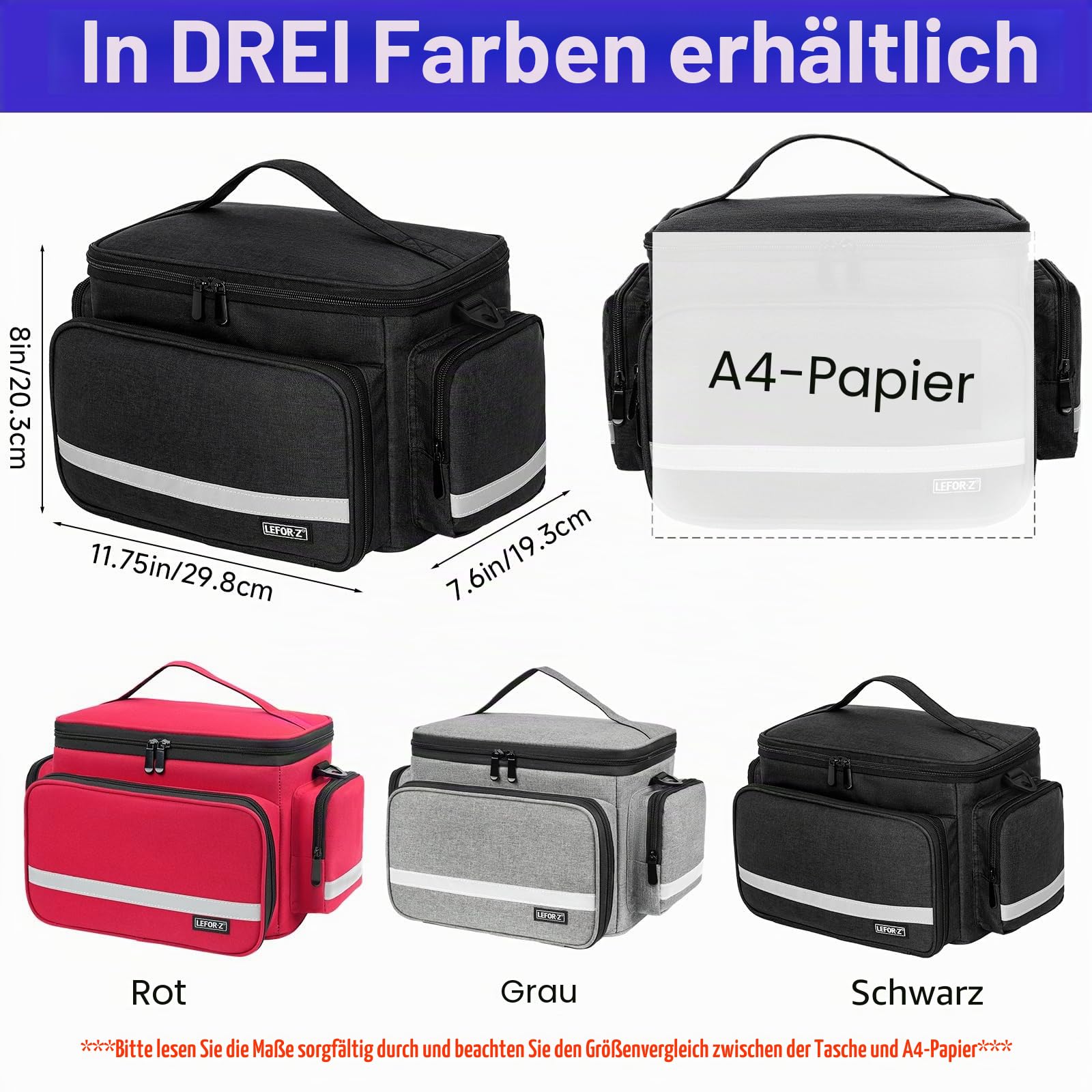 LEFOR·Z Erste Hilfe Tasche,Medizintasche mit Abnehmbarer Trennwand,Reiseapotheke Krankenschwester Tasche für Medizinische Versorgung für Krankenpflegestudenten,Therapeuten und Ärzte,Schwarz