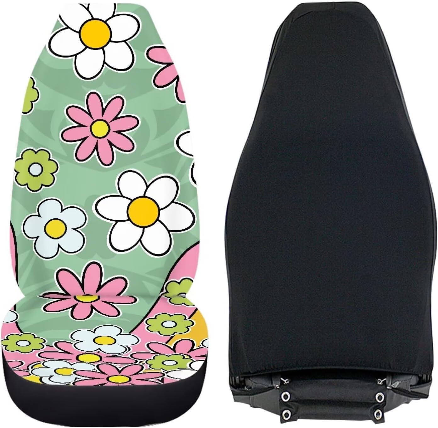 UNICEU Hippie Flowers Car Seat Covers Full Set of 2 Vehicle High Back Stretch Front Seats Cover Cars Decor Accessories