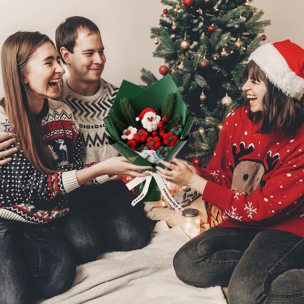Christmas Handmade Crochet Flower - Artificial Flower Bouquet Knitted Bouquet for Home Decoration Table Centerpiece
