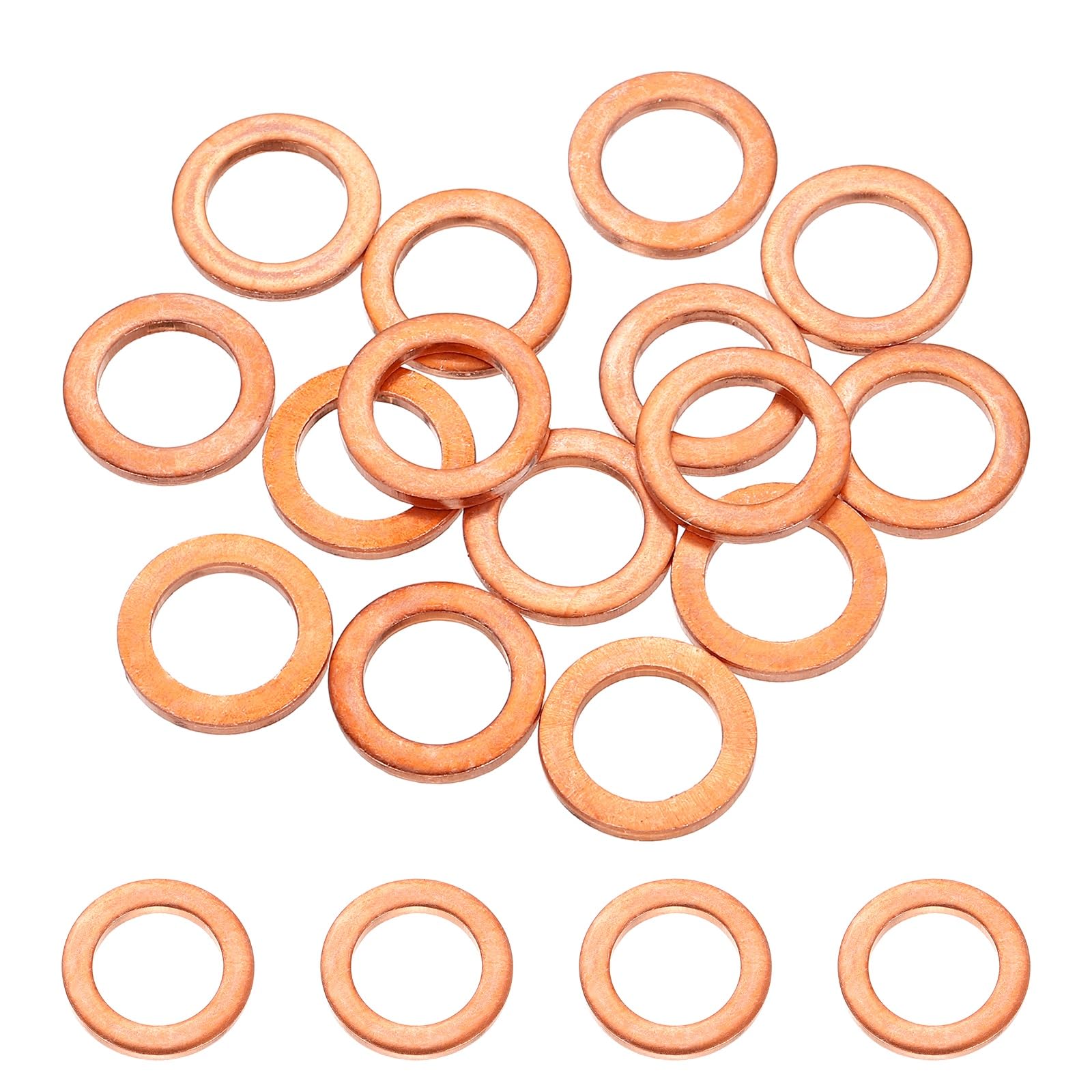 DEFANEX 16 Pcs M10 Copper Washer Sealing Ring (12mm ID 18mm OD 2mm Thickness) Metric Sealing Gasket Flat Crush Washer, for Automotive Plumbing Mechanical Oil Drain Plug