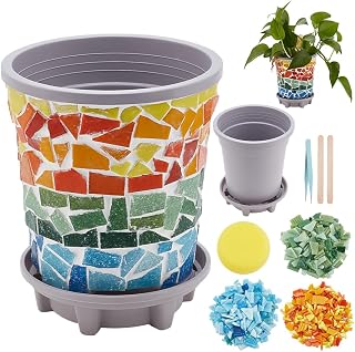 WEBEEDY DIY Flowerpot Mosaic Kit Small Planter Pot DIY Mosaic Flower Pot Make Your Own Pot Set for Indoor Outdoor Plant Mosaic Decorative Plant Pot,Flowerpot with Mosaic Tiles Craft Project Activity