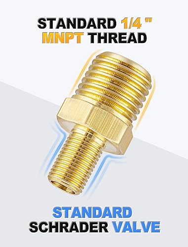 Miniatura 6 de EVOULTES Adaptador de inflador de aire de latón, 14 pulgadas NPT (M) a válvula Schrader estándar (M), conector de inflado de neumáticos para