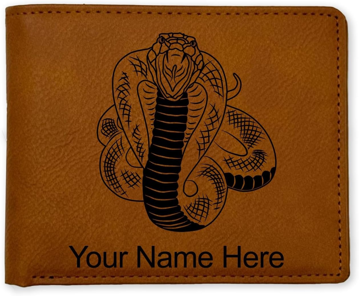 LaserGram Faux Leather Bi-Fold Wallet, Cobra Snake, Personalized Engraving Included (Carbon Fiber Black with Silver)