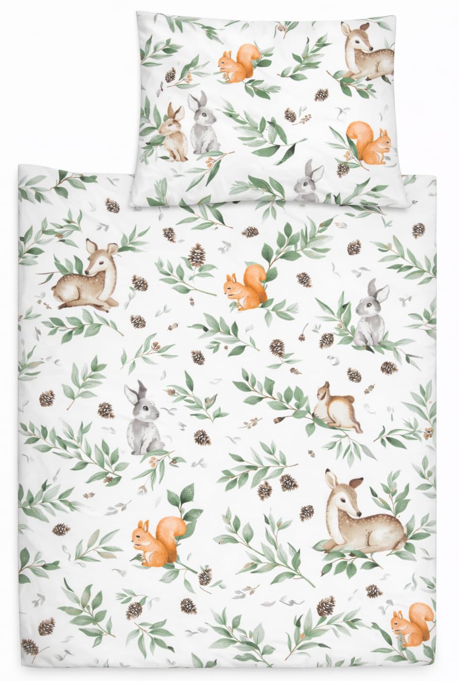 Babymam Men's Baby Design Baby Cot Bedding Set 120X90cm – 2Pc Organic 100% Cotton Duvet Cover & Pillowcase For Cot Bed, Toddler, Breathable (Green Glade)