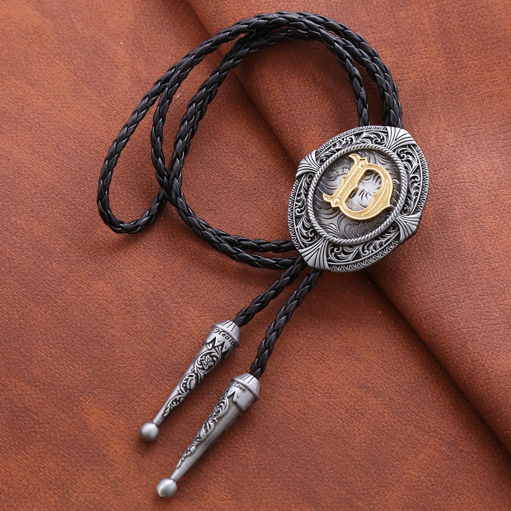 HUABOLA CALYN Vintage Bolo tie for Men Western Cowboy Native American Initial Letter ABCDJMR to Z Costume Bolo ties for Women - Image 4