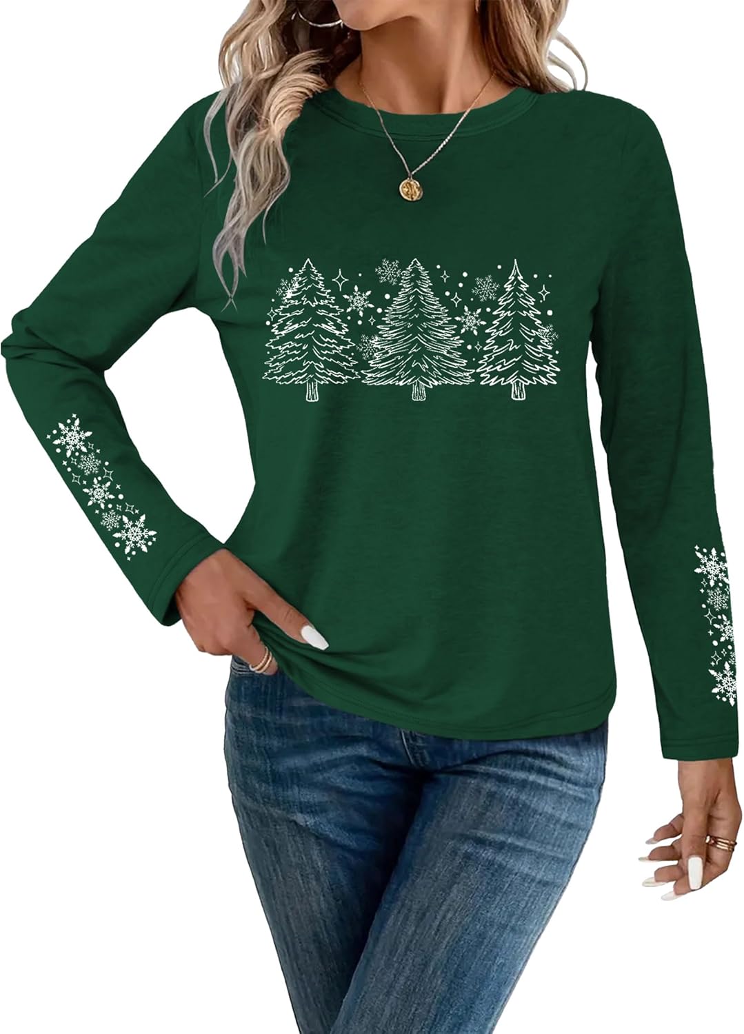 Women's Christmas Shirts Long Sleeve Merry Christmas Tree Shirts for Women Xmas Holiday Party Tees Tops - Image 3