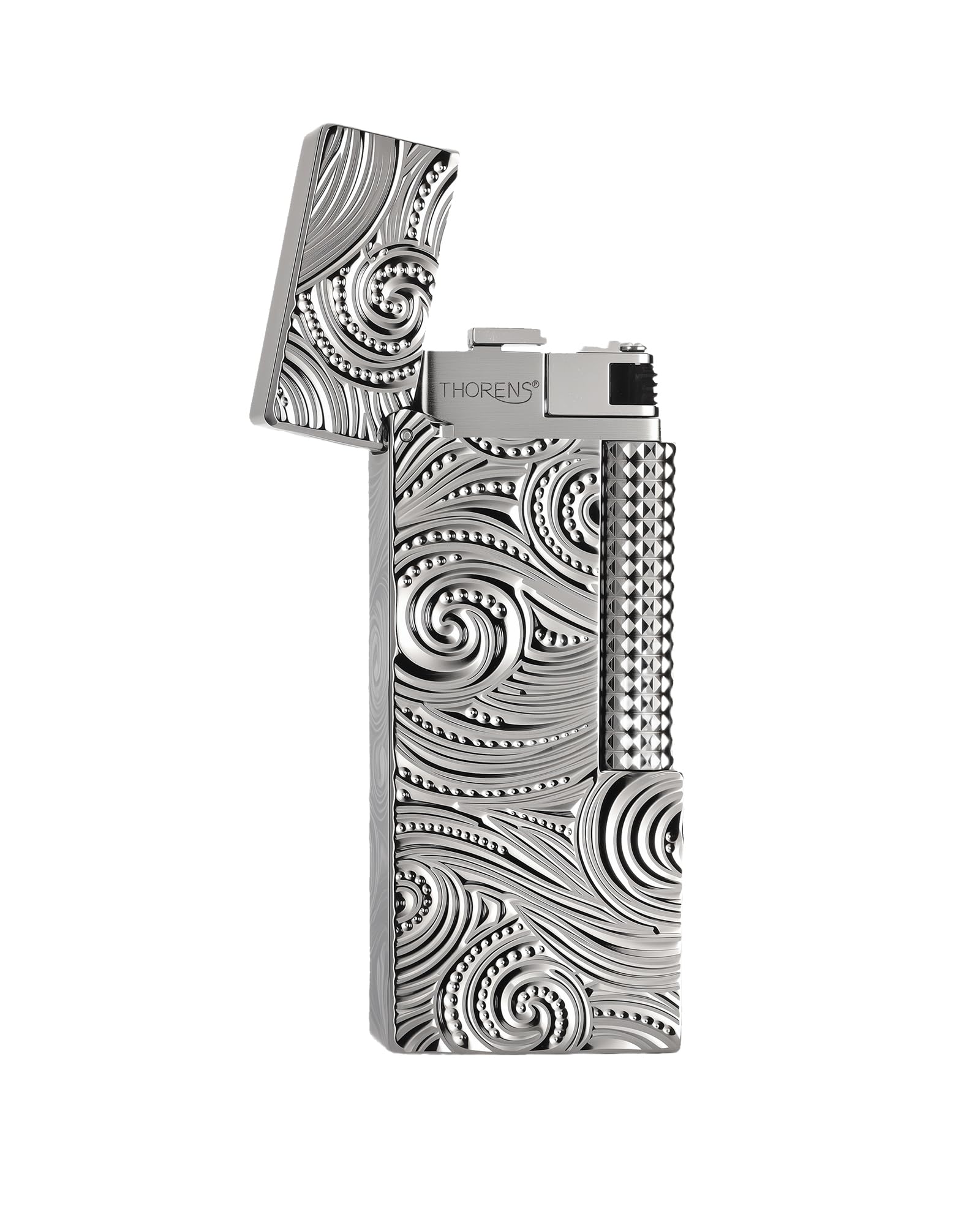 THORENS Narrow Lighter - Starry Sky Mechero de Queroseno y Latón | Side-slip, flip-top, plata, retro clásico, compacto, recargable, llama suave, relieve tallado, regalo coleccionable hombre