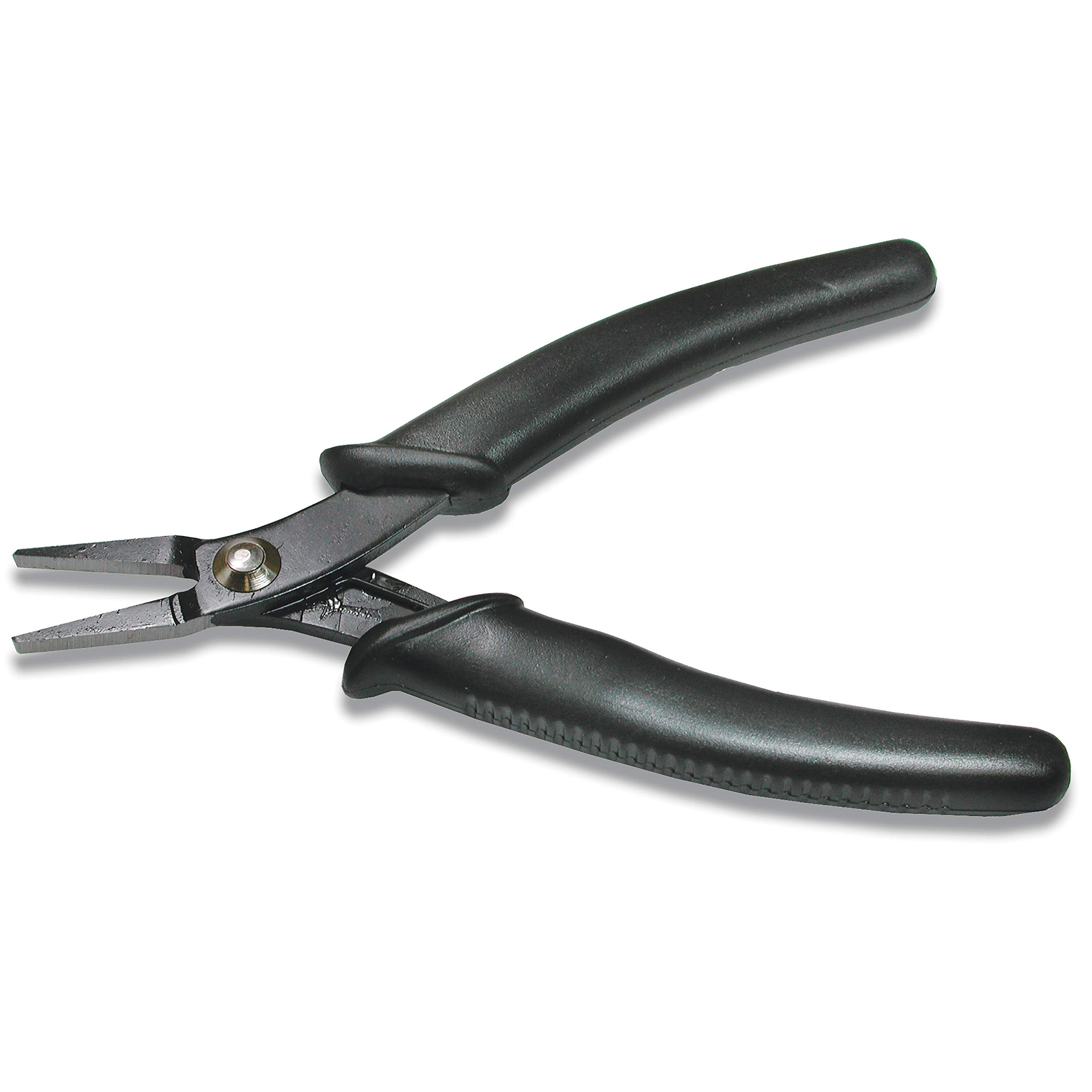 The BeadsmithHi-Tech Flat Nose Pliers, 5.5 inches (140mm) with high carbon steel head, black comfort grip handle with spring, tool for jewelry making, electronics or micro mechanics
