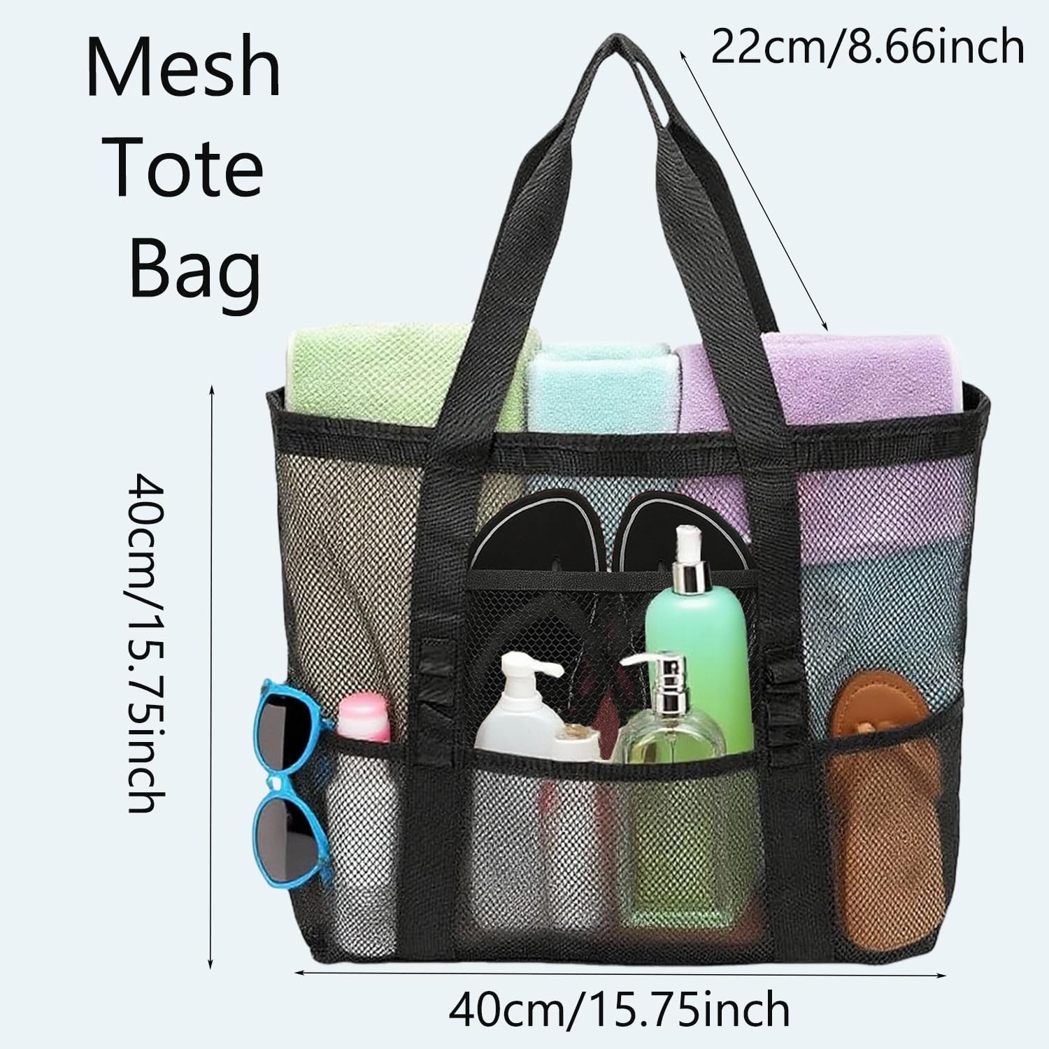 Mesh Beach Bag, Large Beach Tote with Zipper Pocket for Family Pool Bag for Travel Vacation Cruise Essentials - Image 4