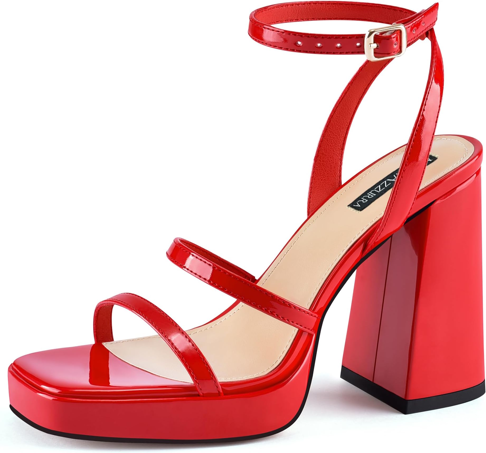 Platform Strappy Heel Sandals Square Open Toe Two Strap Chunky High Heeled Sandals with Buckle Ankle Strap for Women Party Wedding Dress