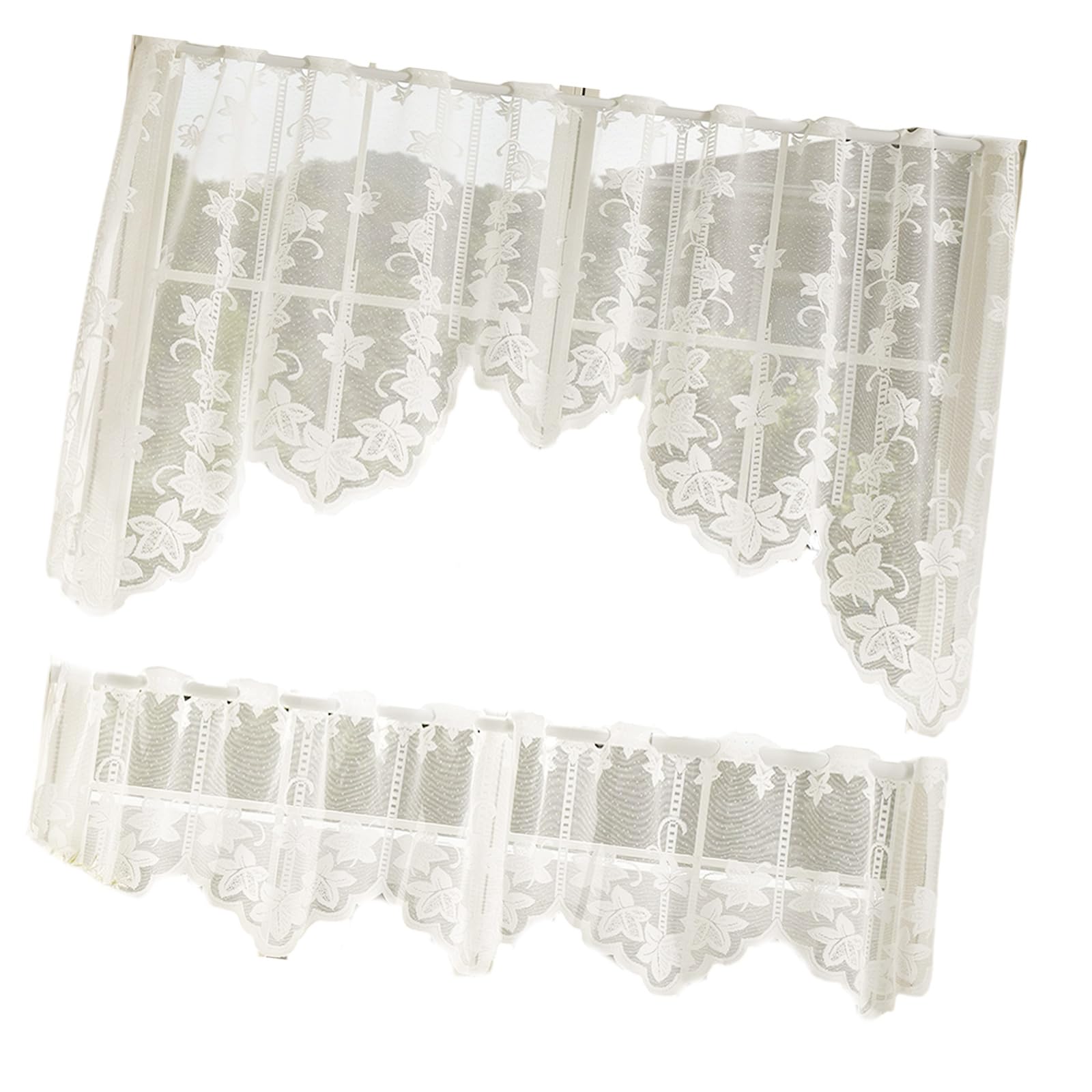 carotoe 2 Pack Lace Sheer Curtains Half Privacy Window Scarf Elegant Light Filtering Polyester Home Decoration Lace Sheer Curtain