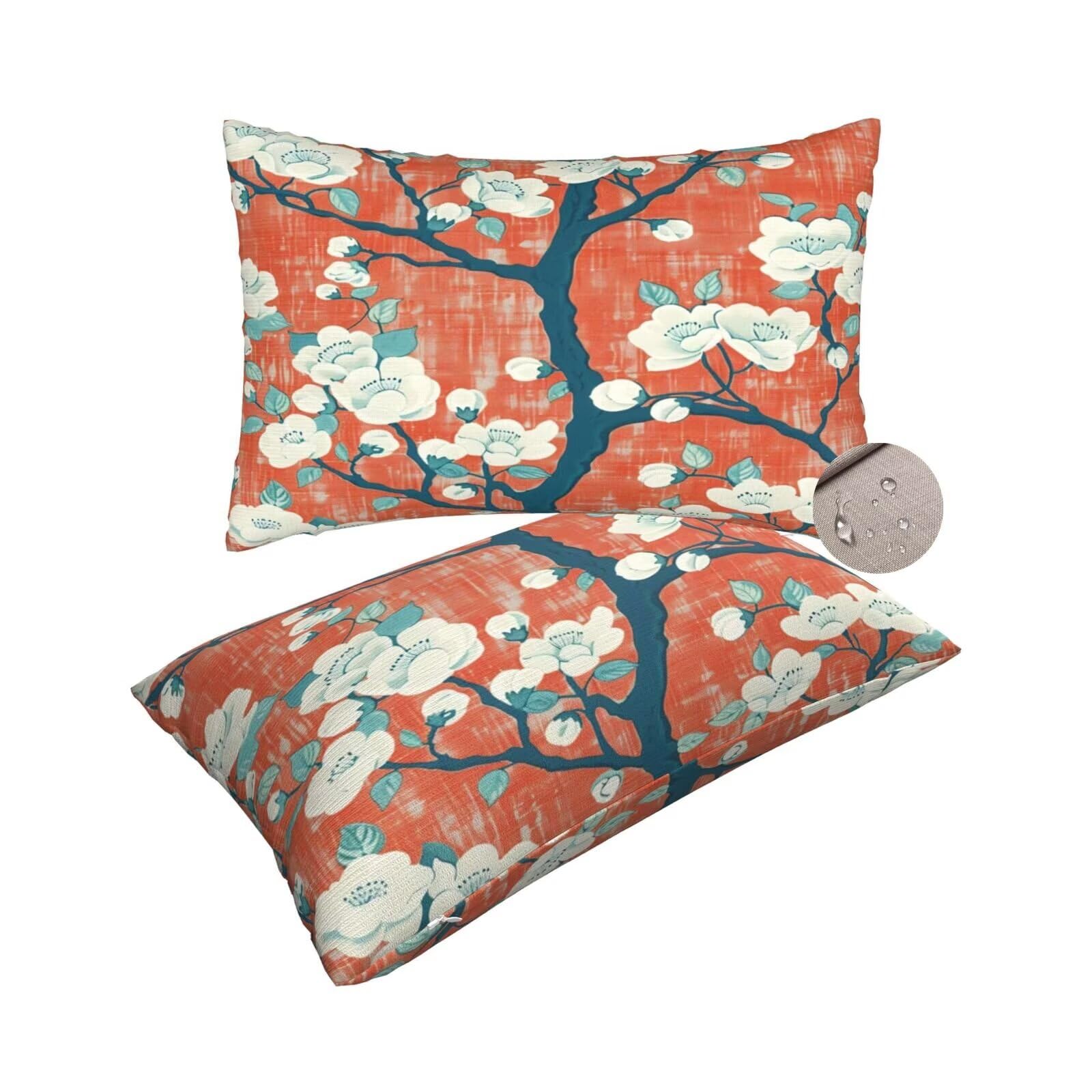 Coussin extérieur jardin étanche 50x80 lot de 2 housses rectangulaires fleurs